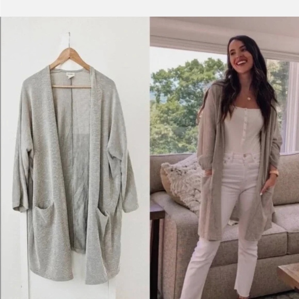 DONNI Cardigan - light gray ribbed open front cozy relaxed fit